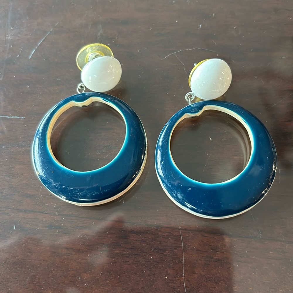 Vintage navy and white earrings